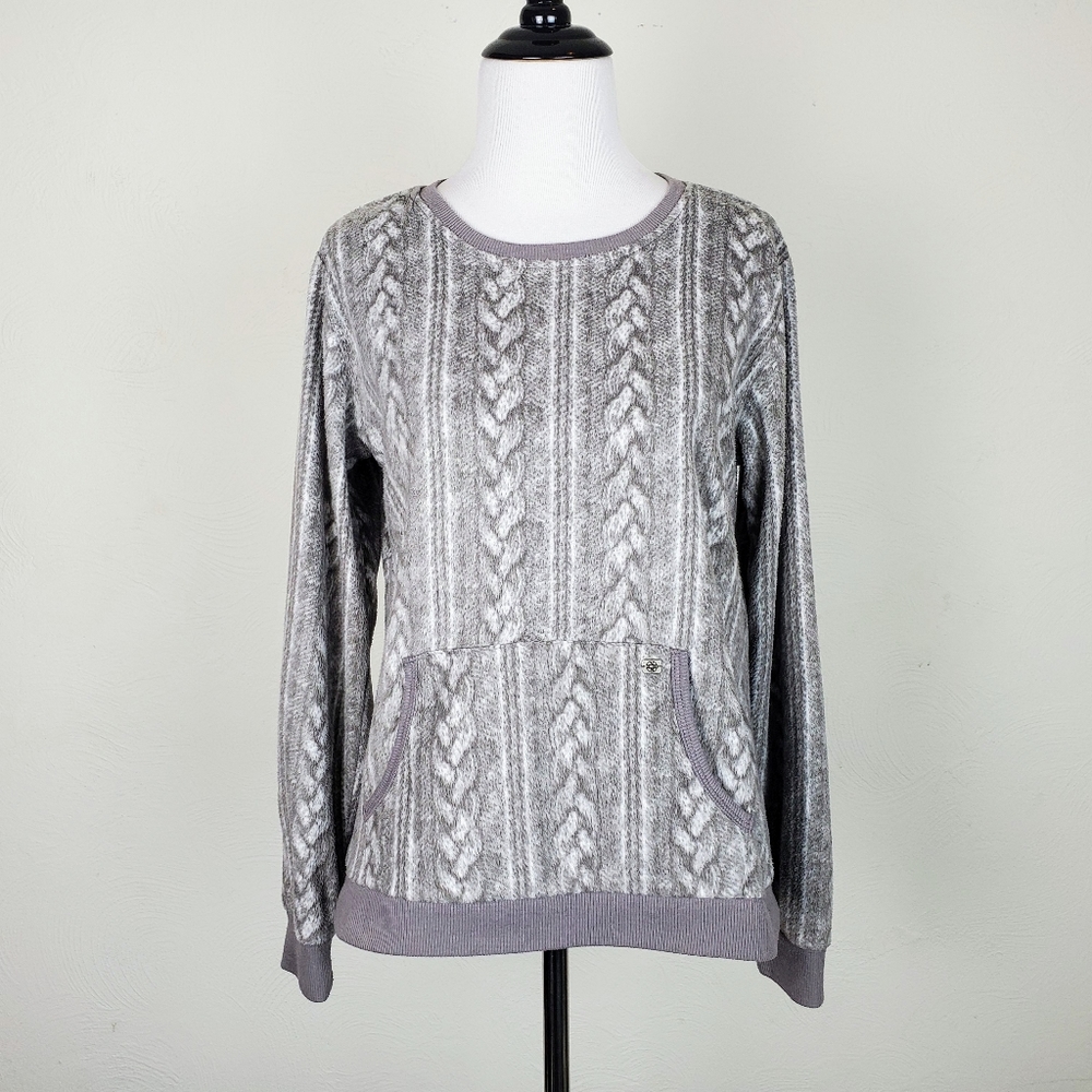 Nicole Miller Sweatshirt Top New York Fleece Teddy Neutral Gray Taupe